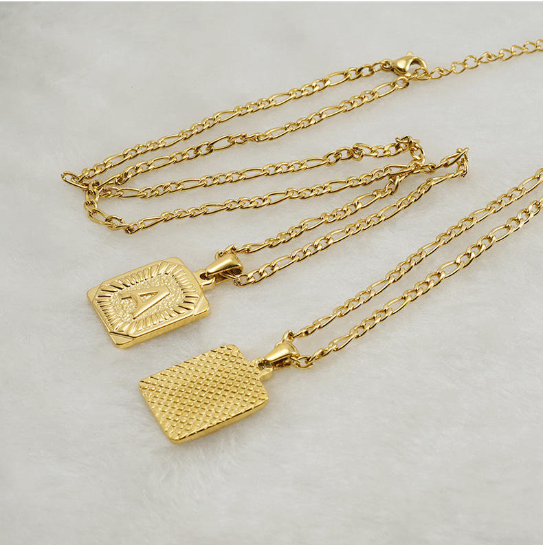 Alphabet square Pendant 18k Gold Plated Signature Initial Necklace