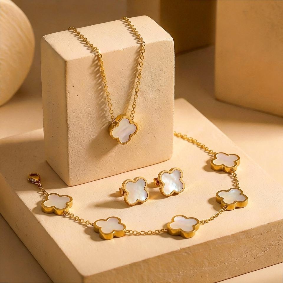 18k Gold Tarnish-Free Clover Set
