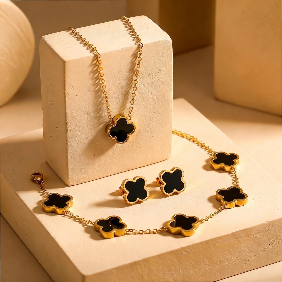 18k Gold Tarnish-Free Clover Set