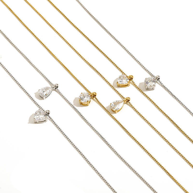 Heart shape stone Waterproof 18k Gold Plated Necklace