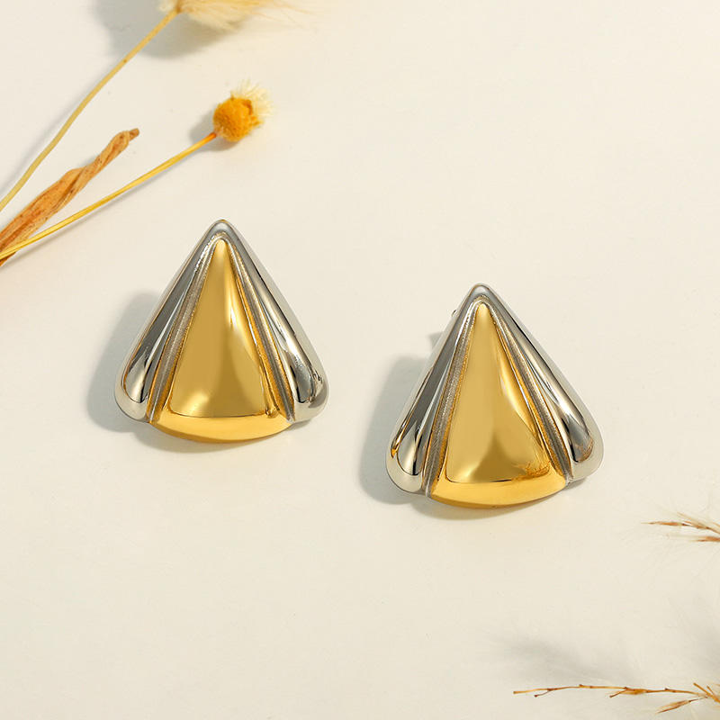 Triangle shaped Waterproof Two-Tone Gold Earrings