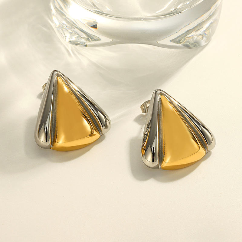 Triangle shaped Waterproof Two-Tone Gold Earrings