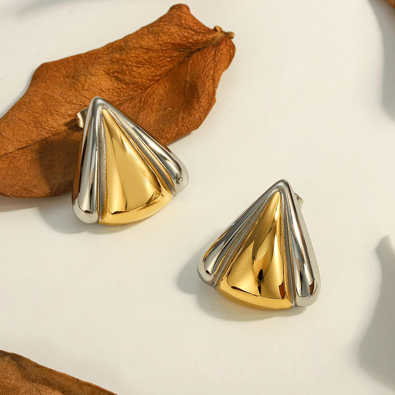 Triangle shaped Waterproof Two-Tone Gold Earrings
