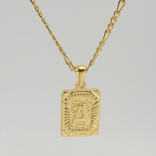Alphabet square Pendant 18k Gold Plated Signature Initial Necklace