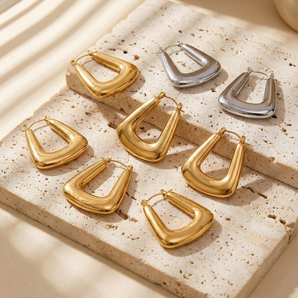 Square shape hoops 18k Gold Geometric Hoops